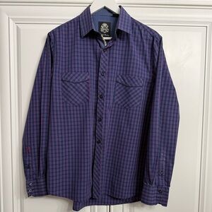 English Laundry Men’s Size Medium Blue + Red Check Button Down Casual Shirt